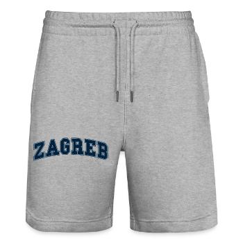 Zagreb Varsity lettering - Stanley/Stella Trainer Unisex Organic Jogging Shorts - heather grey - Front - Nik (191cm) & Marisol (170cm)