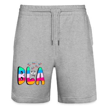 BLAH BLA BLA Rainbow font on black - Stanley/Stella Trainer Unisex Organic Jogging Shorts - heather grey - Front - Nik (191cm) & Marisol (170cm)