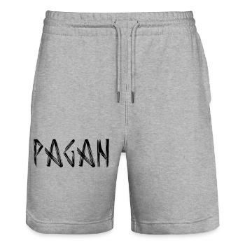 Logo de lettrage païen - Short de jogging bio TRAINER Stanley/Stella unisexe - gris chiné - Devant - Nik (191cm) & Marisol (170cm)