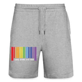 Mois de la fierté LGBT - Je suis né de cette façon - Short de jogging bio TRAINER Stanley/Stella unisexe - gris chiné - Devant - Nik (191cm) & Marisol (170cm)