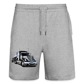 Sattelschlepper aus Chrom und PS - Stanley/Stella Unisex Bio Joggingshorts Trainer  - Grau meliert - Vorne - Nik (191cm) & Marisol (170cm)