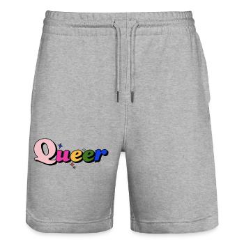 QUEER LGBTQ+ PRIDE SLOGAN - Stanley/Stella Unisex Bio Joggingshorts Trainer  - Grau meliert - Vorne - Nik (191cm) & Marisol (170cm)