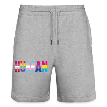 Pride Month LGBT - We Are All Human - Stanley/Stella Trainer Unisex Organic Jogging Shorts - heather grey - Front - Nik (191cm) & Marisol (170cm)