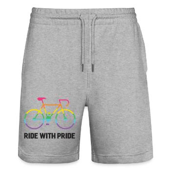 Cycliste LGBTQ - Roulez avec fierté - Short de jogging bio TRAINER Stanley/Stella unisexe - gris chiné - Devant - Nik (191cm) & Marisol (170cm)