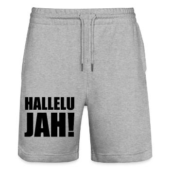 Hallelu Jah schwarz - Stanley/Stella Unisex Bio Joggingshorts Trainer  - Grau meliert - Vorne - Nik (191cm) & Marisol (170cm)