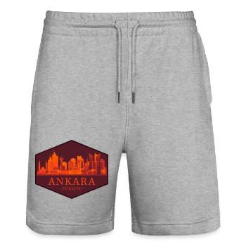 Ankara Skyline Badge - Stanley/Stella Trainer Unisex Organic Jogging Shorts - heather grey - Front - Nik (191cm) & Marisol (170cm)