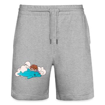 Enfant endormi sur un dauphin bleu - Short de jogging bio TRAINER Stanley/Stella unisexe - gris chiné - Devant - Nik (191cm) & Marisol (170cm)