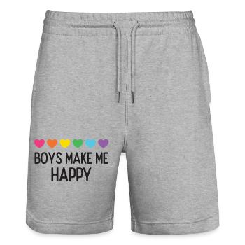 Pride Month LGBTQ - Boys Make Me Happy - Stanley/Stella Trainer Unisex Organic Jogging Shorts - heather grey - Front - Nik (191cm) & Marisol (170cm)
