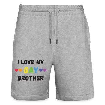 Mois de la fierté LGBT - J’aime mon frère gay - Short de jogging bio TRAINER Stanley/Stella unisexe - gris chiné - Devant - Nik (191cm) & Marisol (170cm)
