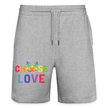 Mois de la fierté LGBT - Amour - Short de jogging bio TRAINER Stanley/Stella unisexe - gris chiné - Devant - Nik (191cm) & Marisol (170cm)