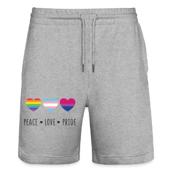 Mois de la fierté LGBT - Paix, amour, fierté - Short de jogging bio TRAINER Stanley/Stella unisexe - gris chiné - Devant - Nik (191cm) & Marisol (170cm)