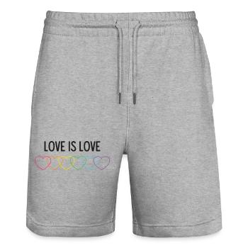 Mois de la fierté LGBT - Love is Love - Short de jogging bio TRAINER Stanley/Stella unisexe - gris chiné - Devant - Nik (191cm) & Marisol (170cm)