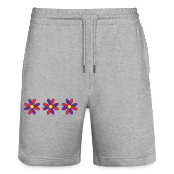 FLEUR. FLOWER. NATURE. ECOLOGIE. BONHEUR. ZEN - Short de jogging bio TRAINER Stanley/Stella unisexe - gris chiné - Devant - Nik (191cm) & Marisol (170cm)