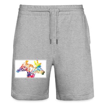 Colorful giraffes - Stanley/Stella Trainer Unisex Organic Jogging Shorts - heather grey - Front - Nik (191cm) & Marisol (170cm)