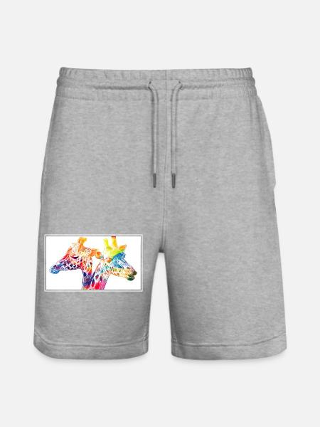 Bunte Giraffen - Stanley/Stella Unisex Bio Joggingshorts Trainer  - Grau meliert
