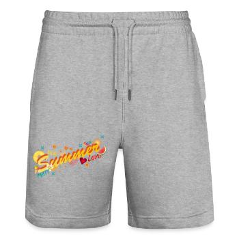 Soleil, été, plaisir et fête. Lettrage d’été - Short de jogging bio TRAINER Stanley/Stella unisexe - gris chiné - Devant - Nik (191cm) & Marisol (170cm)
