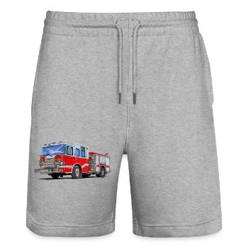 Fire engine with which everyone wants to go to the scene - Stanley/Stella Trainer Unisex Organic Jogging Shorts - heather grey - Front - Nik (191cm) & Marisol (170cm)