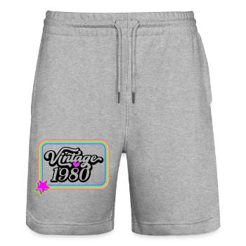 Vintage 1980 - Retro T-Shirt - Stanley/Stella Unisex Bio Joggingshorts Trainer  - Grau meliert - Vorne - Nik (191cm) & Marisol (170cm)