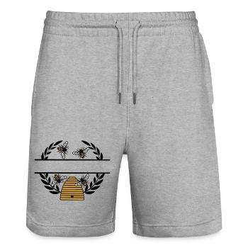 Bannière d’abeille avec ruche - Short de jogging bio TRAINER Stanley/Stella unisexe - gris chiné - Devant - Nik (191cm) & Marisol (170cm)