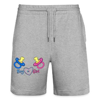 Boy or Girl Heart Design Baby Print - Stanley/Stella Trainer Unisex Organic Jogging Shorts - heather grey - Front - Nik (191cm) & Marisol (170cm)