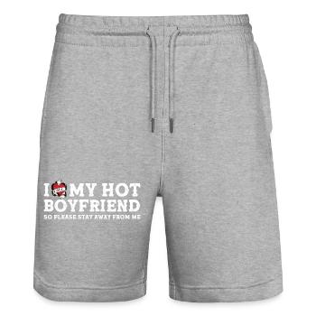Ich liebe meinen heißen Freund - also halte dich bitte von mir fern - Stanley/Stella Unisex Bio Joggingshorts Trainer  - Grau meliert - Vorne - Nik (191cm) & Marisol (170cm)