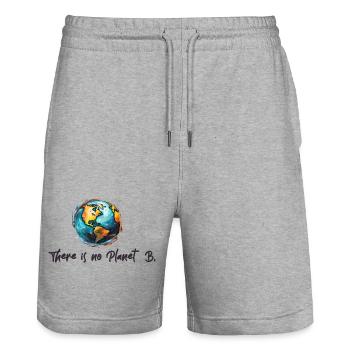Climate protection No Planet B - Stanley/Stella Trainer Unisex Organic Jogging Shorts - heather grey - Front - Nik (191cm) & Marisol (170cm)