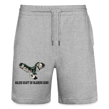 Falknerei Adler Design - Stanley/Stella Unisex Bio Joggingshorts Trainer  - Grau meliert - Vorne - Nik (191cm) & Marisol (170cm)