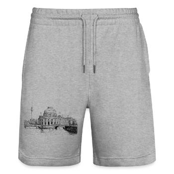 Berlin - Stanley/Stella Trainer Unisex Organic Jogging Shorts - heather grey - Front - Nik (191cm) & Marisol (170cm)