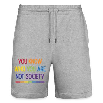 Live With Pride - Stanley/Stella Trainer Unisex Organic Jogging Shorts - heather grey - Front - Nik (191cm) & Marisol (170cm)