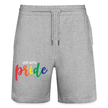 Live With Pride - Stanley/Stella Trainer Unisex Organic Jogging Shorts - heather grey - Front - Nik (191cm) & Marisol (170cm)