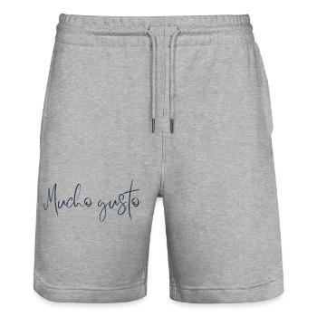 Mucho Gusto – Friendly Spanish Greeting Design - Stanley/Stella Trainer Unisex Organic Jogging Shorts - heather grey - Front - Nik (191cm) & Marisol (170cm)