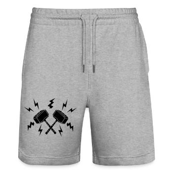 Zwei Hämmer von Thor um ihn herum blitzen - Stanley/Stella Unisex Bio Joggingshorts Trainer  - Grau meliert - Vorne - Nik (191cm) & Marisol (170cm)