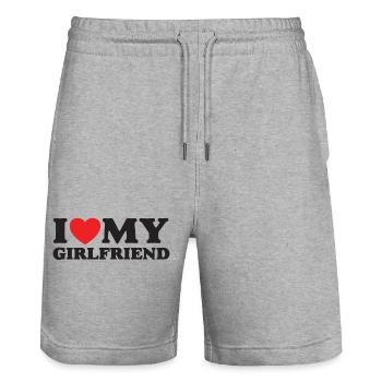 Ich liebe meine Freundin - Stanley/Stella Unisex Bio Joggingshorts Trainer  - Grau meliert - Vorne - Nik (191cm) & Marisol (170cm)