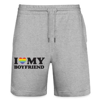 J’aime mon petit ami - LGBTQ - Short de jogging bio TRAINER Stanley/Stella unisexe - gris chiné - Devant - Nik (191cm) & Marisol (170cm)