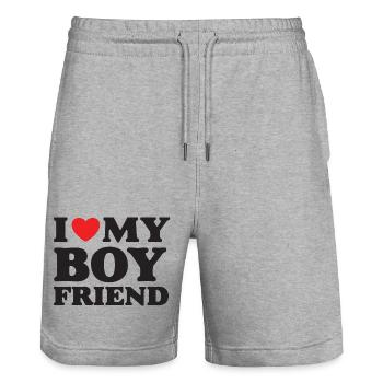 I Love My Boyfriend - Stanley/Stella Trainer Unisex Organic Jogging Shorts - heather grey - Front - Nik (191cm) & Marisol (170cm)