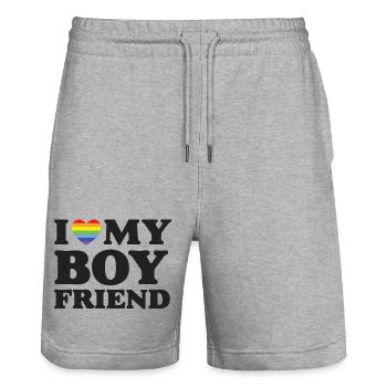 J’aime mon petit ami - LGBTQ - Short de jogging bio TRAINER Stanley/Stella unisexe - gris chiné - Devant - Nik (191cm) & Marisol (170cm)