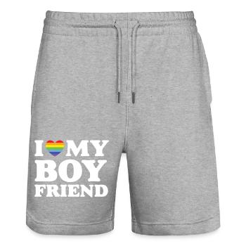 J’aime mon petit ami - LGBTQ - Short de jogging bio TRAINER Stanley/Stella unisexe - gris chiné - Devant - Nik (191cm) & Marisol (170cm)