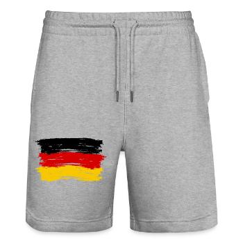 Rot Gelb Pinselstrich Flagge - Stanley/Stella Unisex Bio Joggingshorts Trainer  - Grau meliert - Vorne - Nik (191cm) & Marisol (170cm)