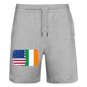 Flag Fusion: Stars and Shamrock - Stanley/Stella Trainer Unisex Organic Jogging Shorts - heather grey - Front - Nik (191cm) & Marisol (170cm)