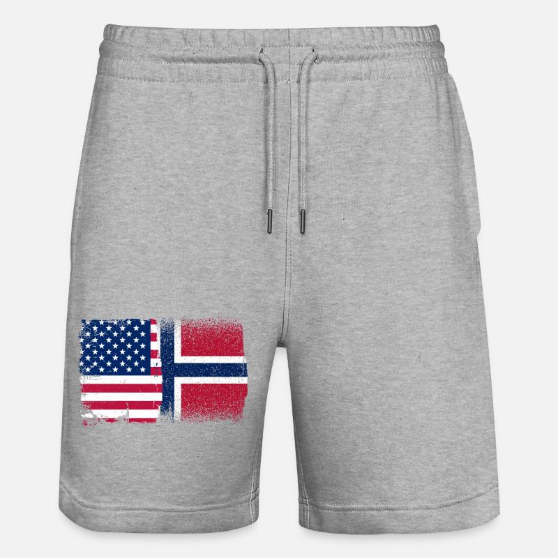Drapeau Mashup États-Unis Norvège - Short de jogging bio TRAINER Stanley/Stella unisexe - gris chiné