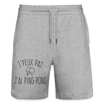 J'peux pas j'ai ping-pong - Humour pongiste - Short de jogging bio TRAINER Stanley/Stella unisexe - gris chiné - Devant - Nik (191cm) & Marisol (170cm)