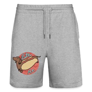 Dachshund Hot Dog Cartoon Design - Stanley/Stella Trainer Unisex Organic Jogging Shorts - heather grey - Front - Nik (191cm) & Marisol (170cm)