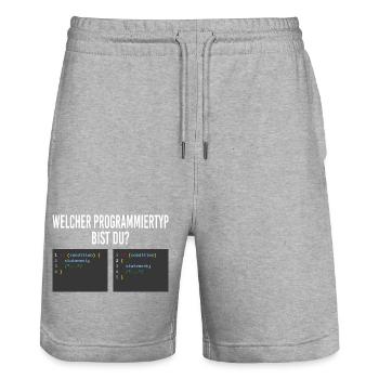Welcher Programmiertyp bist du? - Stanley/Stella Unisex Bio Joggingshorts Trainer  - Grau meliert - Vorne - Nik (191cm) & Marisol (170cm)