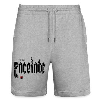 Je suis Enceinte Bébé Grossesse - Short de jogging bio TRAINER Stanley/Stella unisexe - gris chiné - Devant - Nik (191cm) & Marisol (170cm)