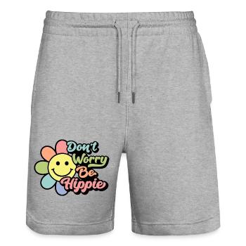 Don't Worry, Be Hippie - Stanley/Stella Unisex Bio Joggingshorts Trainer  - Grau meliert - Vorne - Nik (191cm) & Marisol (170cm)