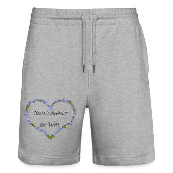 Beste Schwester der Welt - Stanley/Stella Unisex Bio Joggingshorts Trainer  - Grau meliert - Vorne - Nik (191cm) & Marisol (170cm)
