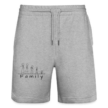 Stick figure family - Stanley/Stella Trainer Unisex Organic Jogging Shorts - heather grey - Front - Nik (191cm) & Marisol (170cm)