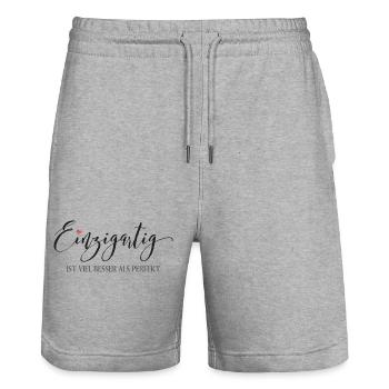 Einzigartig ist viel besser als Perfekt - Stanley/Stella Unisex Bio Joggingshorts Trainer  - Grau meliert - Vorne - Nik (191cm) & Marisol (170cm)