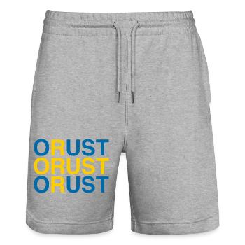 ORUST Sverige Sweden Sweden Flag - Stanley/Stella Trainer Unisex Organic Jogging Shorts - heather grey - Front - Nik (191cm) & Marisol (170cm)