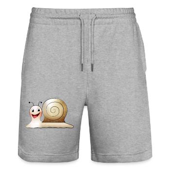 Susi Schneck répand la bonne humeur - Short de jogging bio TRAINER Stanley/Stella unisexe - gris chiné - Devant - Nik (191cm) & Marisol (170cm)
